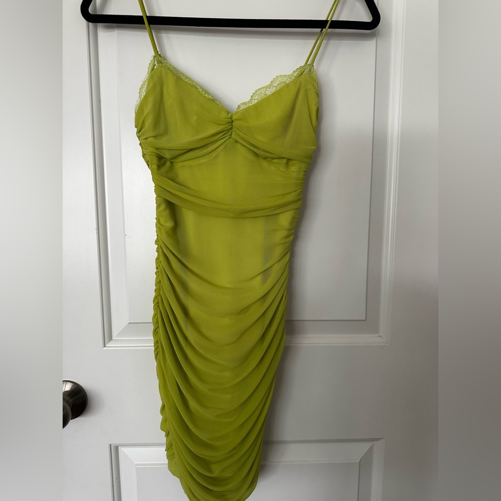 Elegant Lime Green Ruched Dress